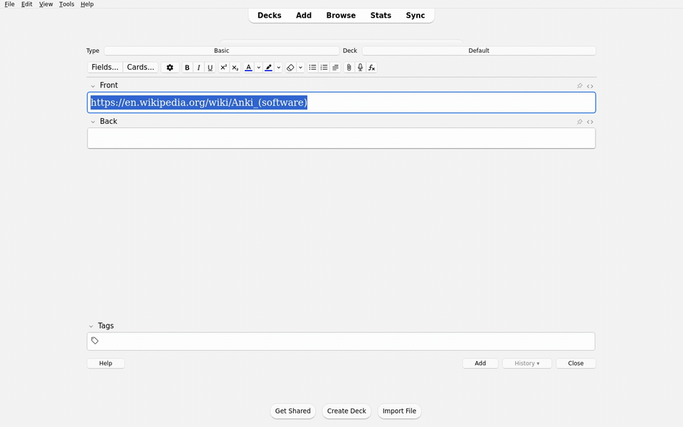 Turn a selected URL into a loaded web embed in Anki