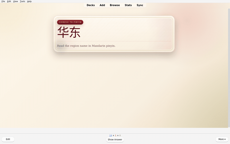 Recall East China’s pinyin and reveal the reference in Anki