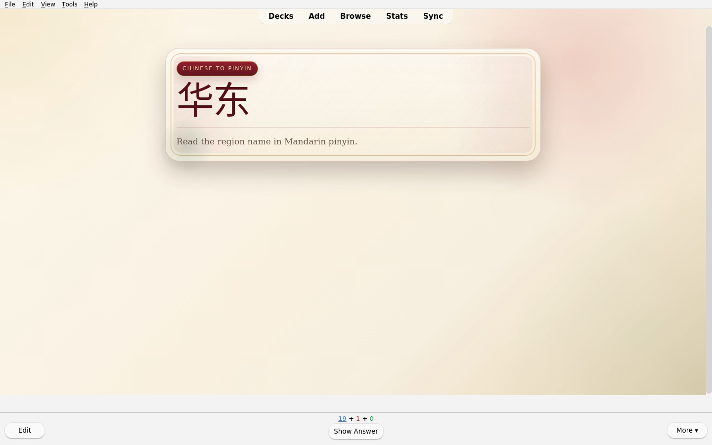 Regions of China card asking for the pinyin of East China