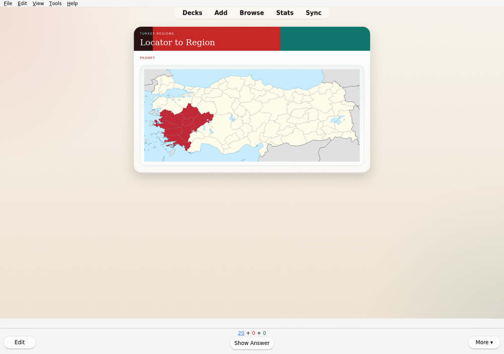 Identify the Aegean Region in native Anki