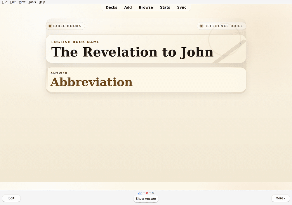 English Bible book names and abbreviations in native Anki