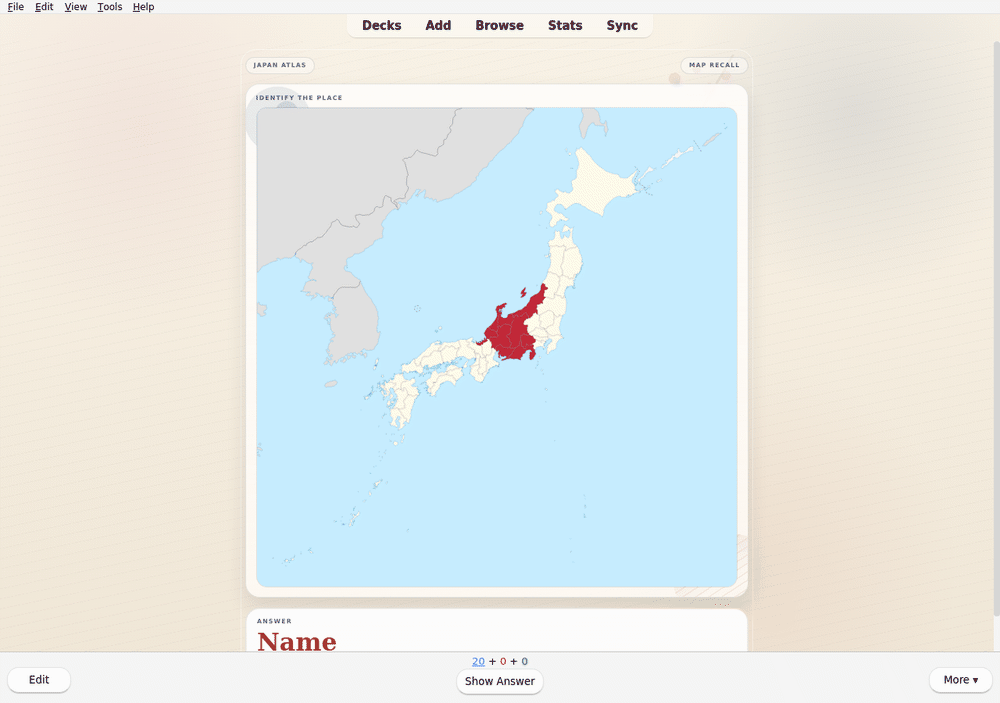 Identify Chūbu in native Anki