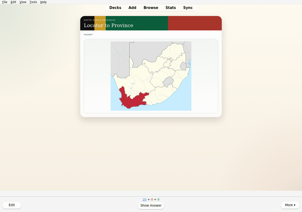 Identify Western Cape in native Anki